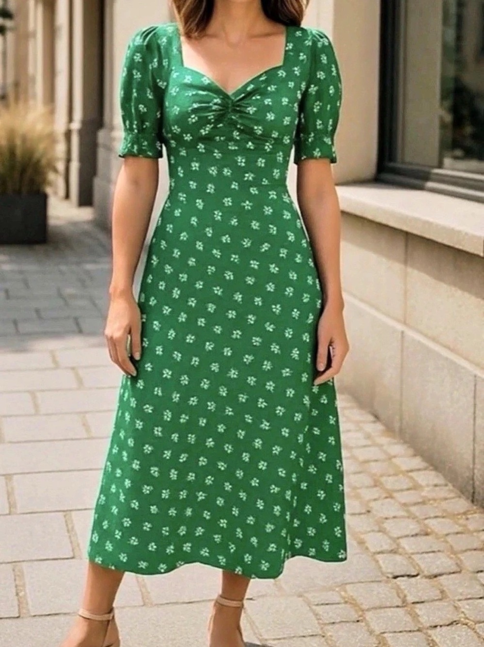 J.Crew Floral Midi Dress in Green & White Size 10 - New Without Tags